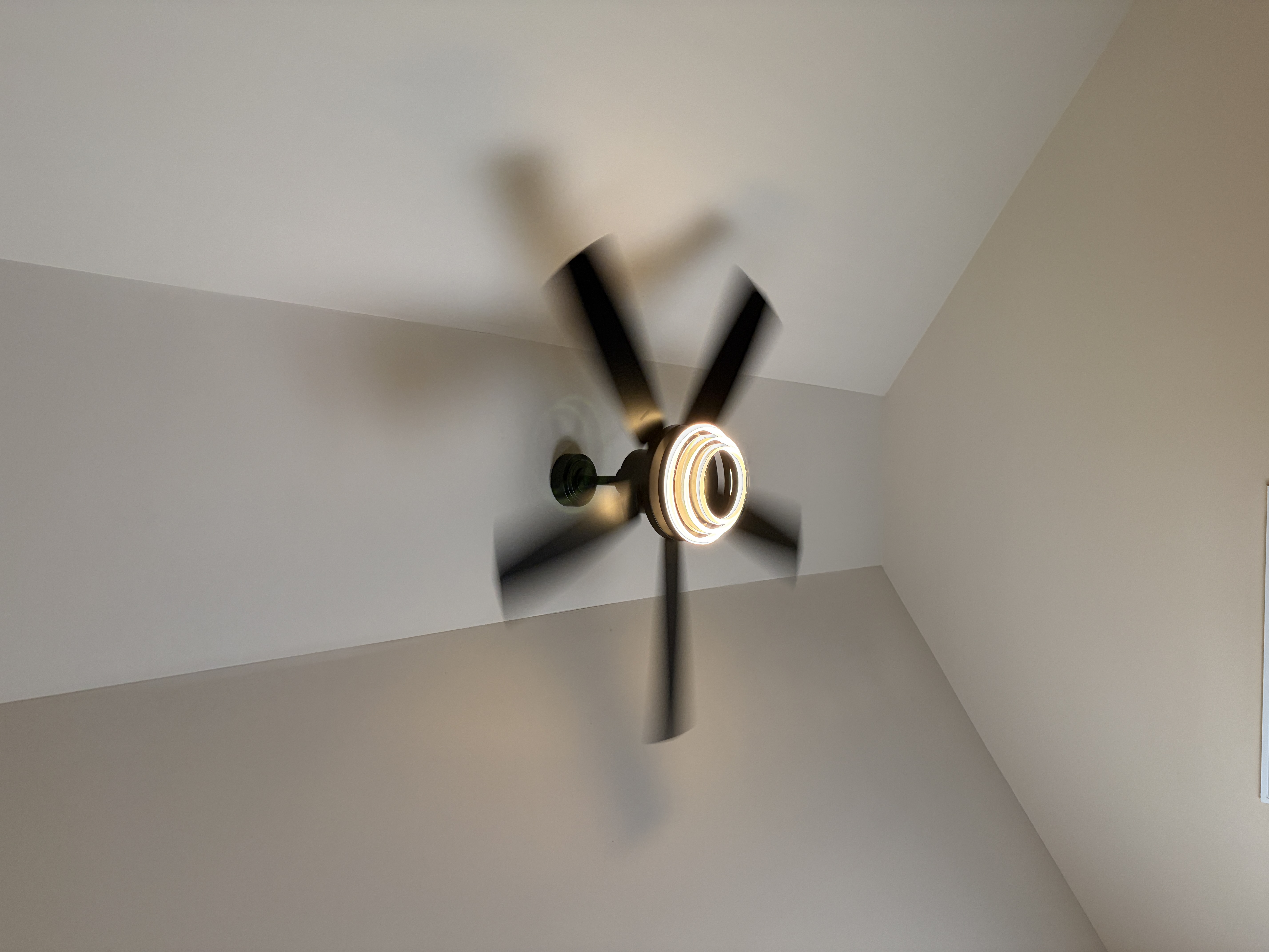 Professionally installed ceiling fan wired to code in an Alpharetta home