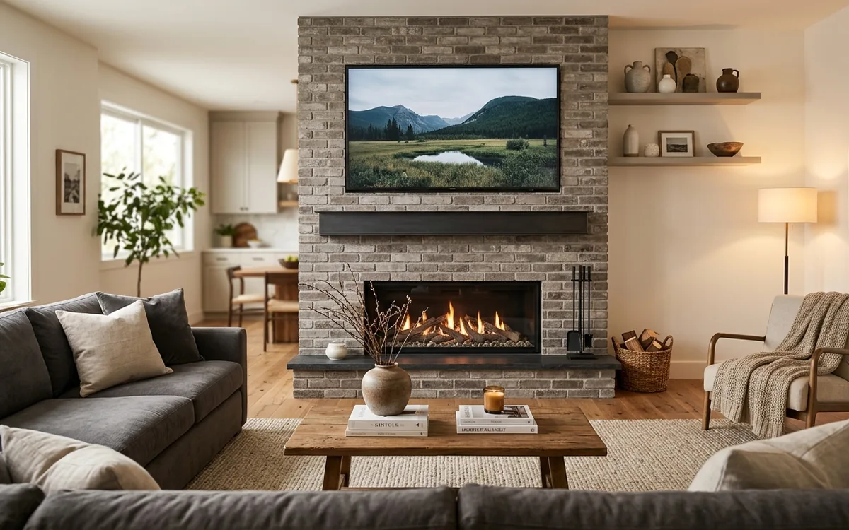 Brick Fireplace Mount by PureShine Handyman Services in North Atlanta
