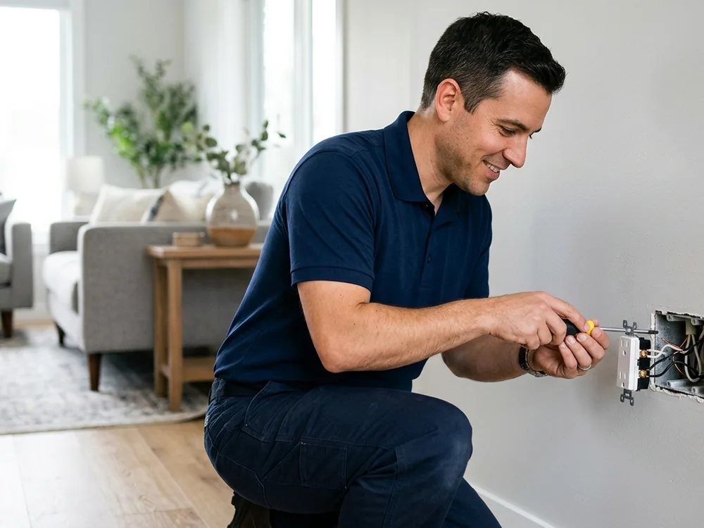 Professionally installed wall outlet with tidy wiring in a modern Alpharetta home